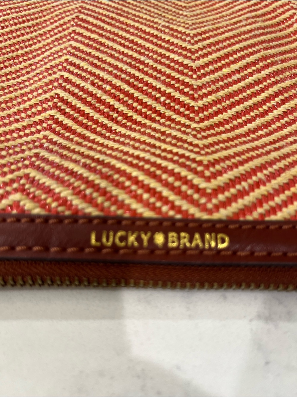 Lucky Brand Red & Cream Chevron Zip Pouch